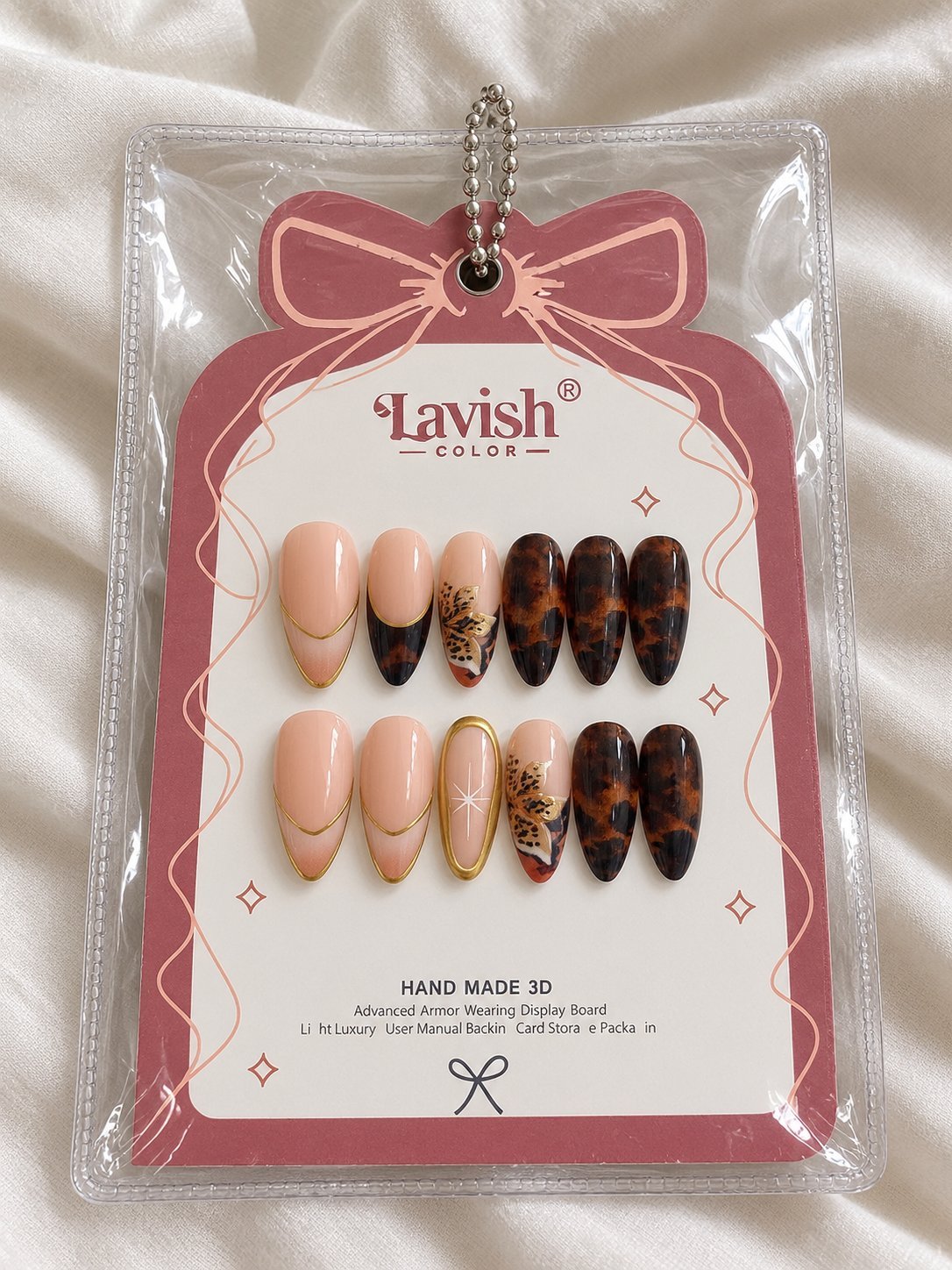 Press-on Nails Nude & Léopard – Design Chic avec Détails Dorés