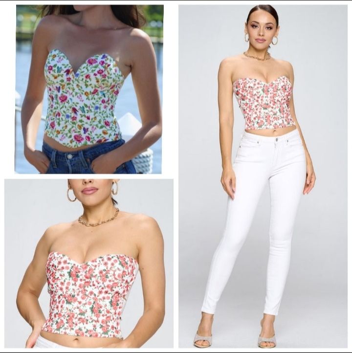 Haut Court Corset Fleuri 