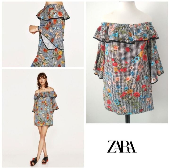 Zara Robe florale à volants et épaules dénudées