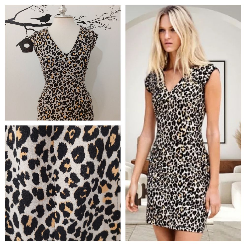Magnifique Robe H&M moulante ajustée à col en V et fermeture éclair apparente à imprimé léopard animalier XS