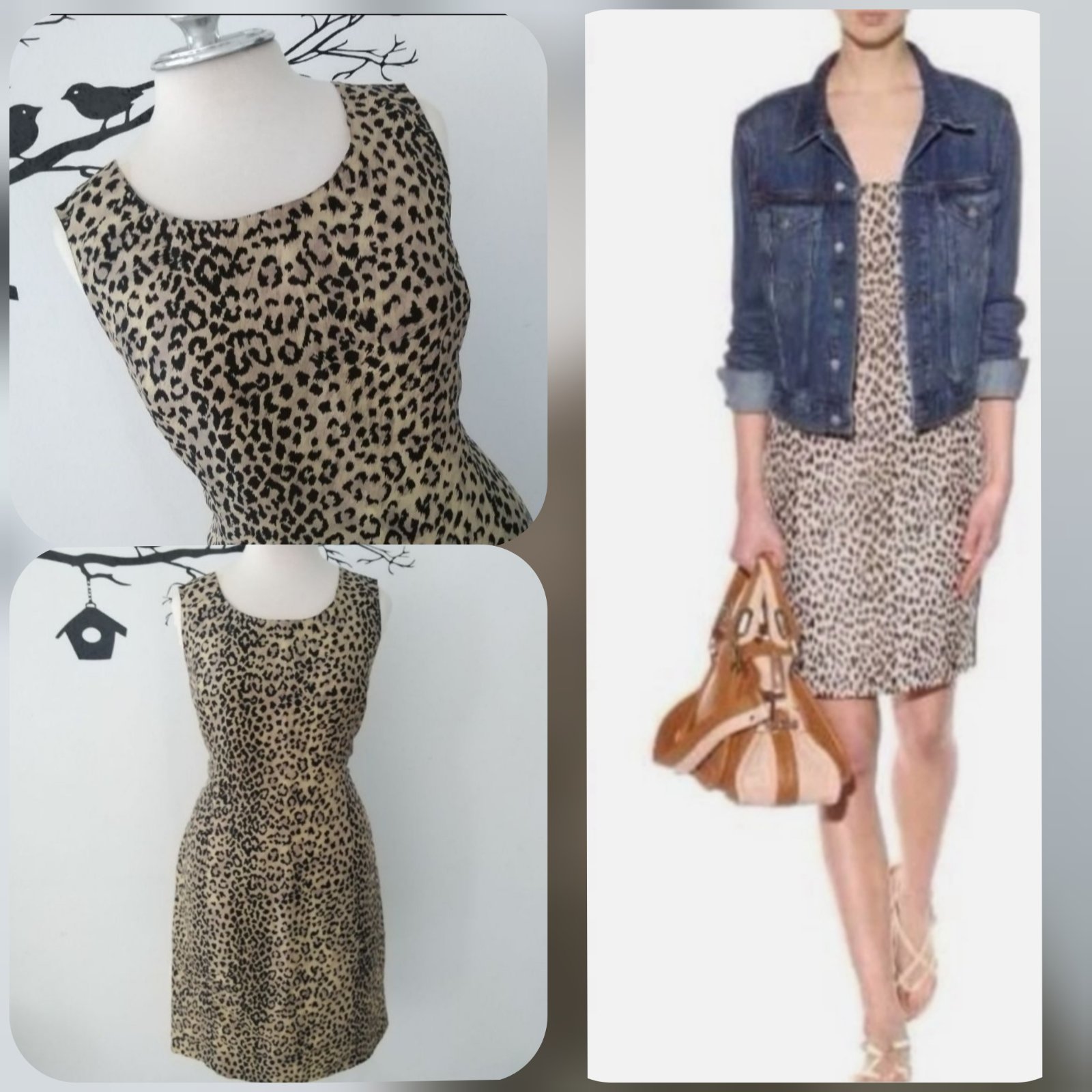 Robe droite en mousseline de soie à imprimé léopard Robbie Bee vintage L/ XL  