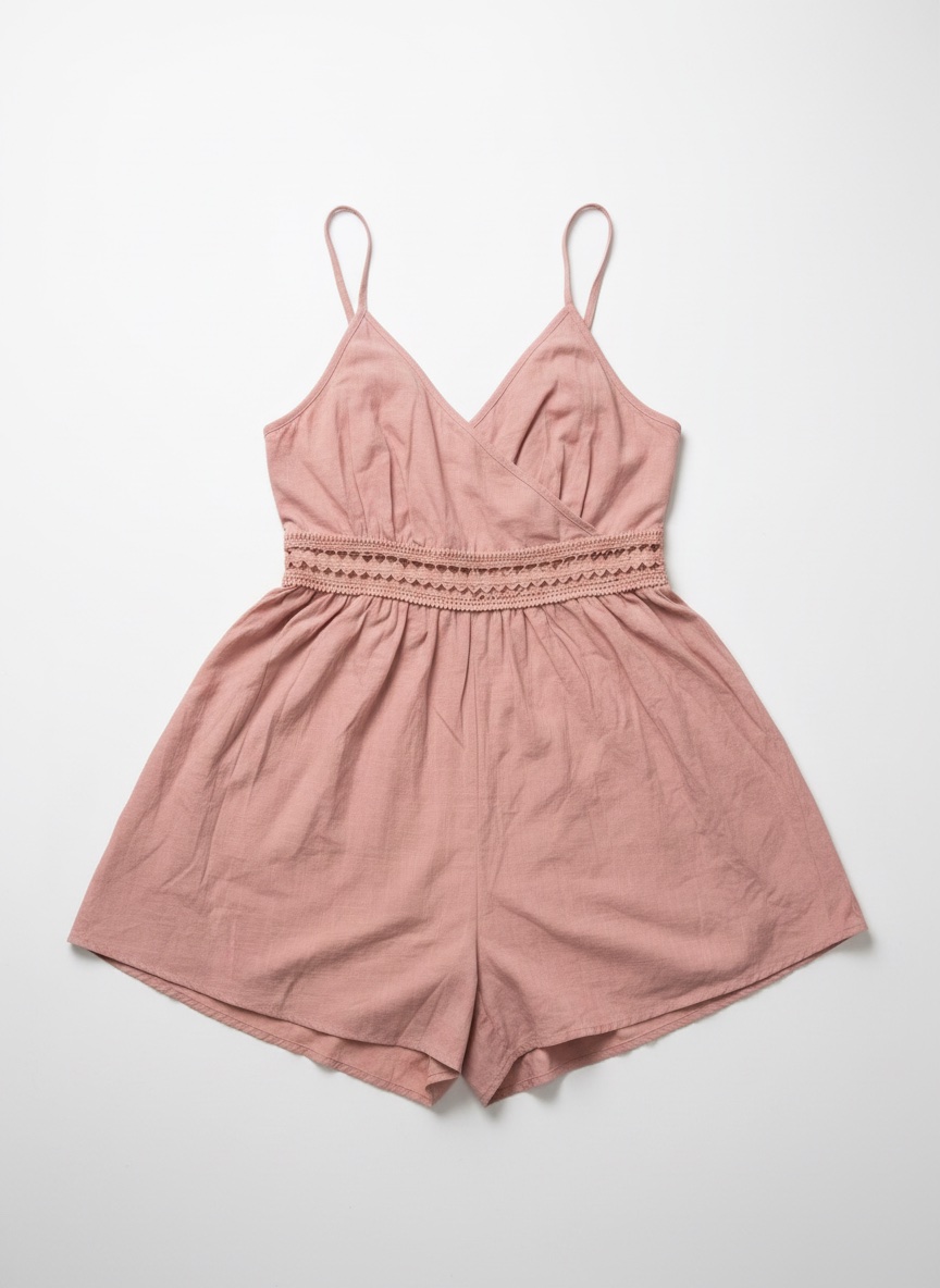 Pink lace trim romper 