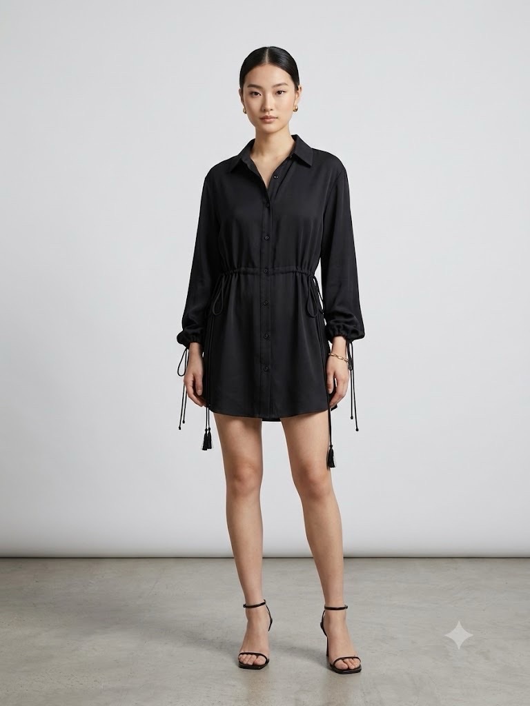 Chemise satin longue noir