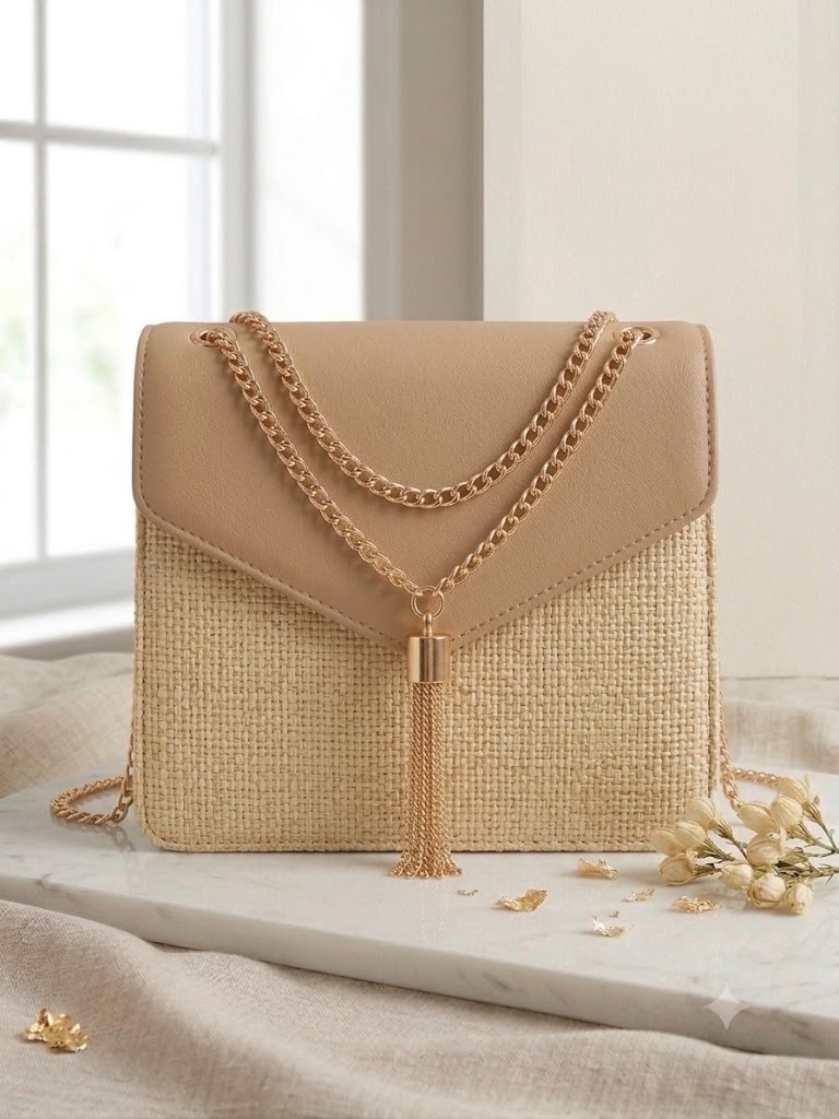 Sac en bandoulière tendance en paille Et cuir