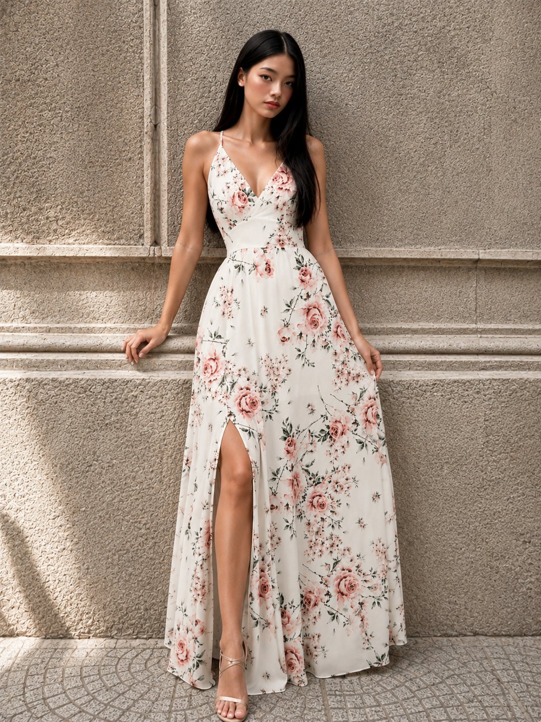Robe blanche avec des fleurs roses 