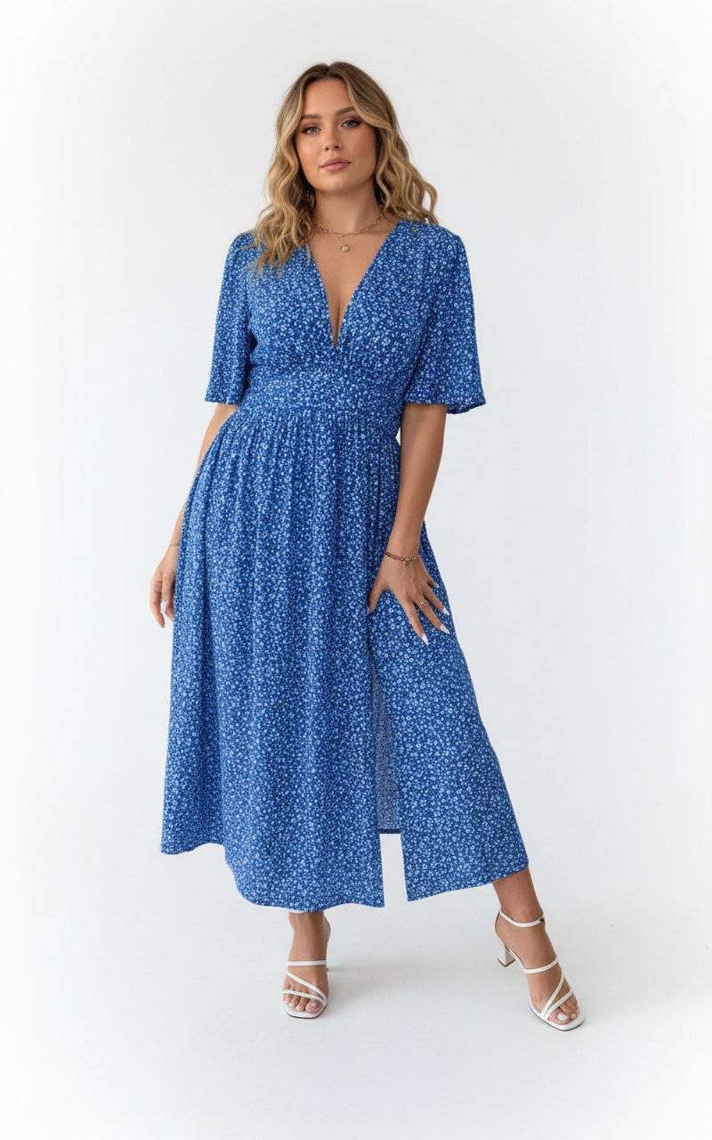 Robe bleu fleurie 