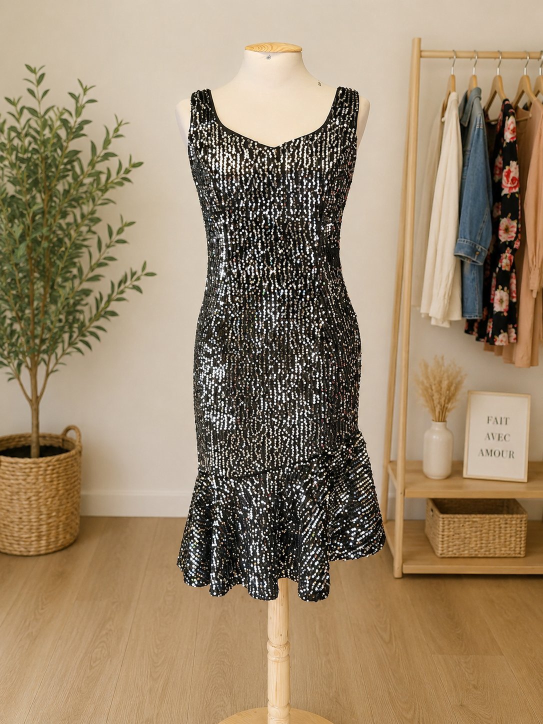 Robe de soirée à sequins noirs