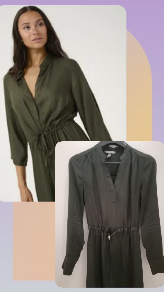Robe chemise satin vert kaki H&M
