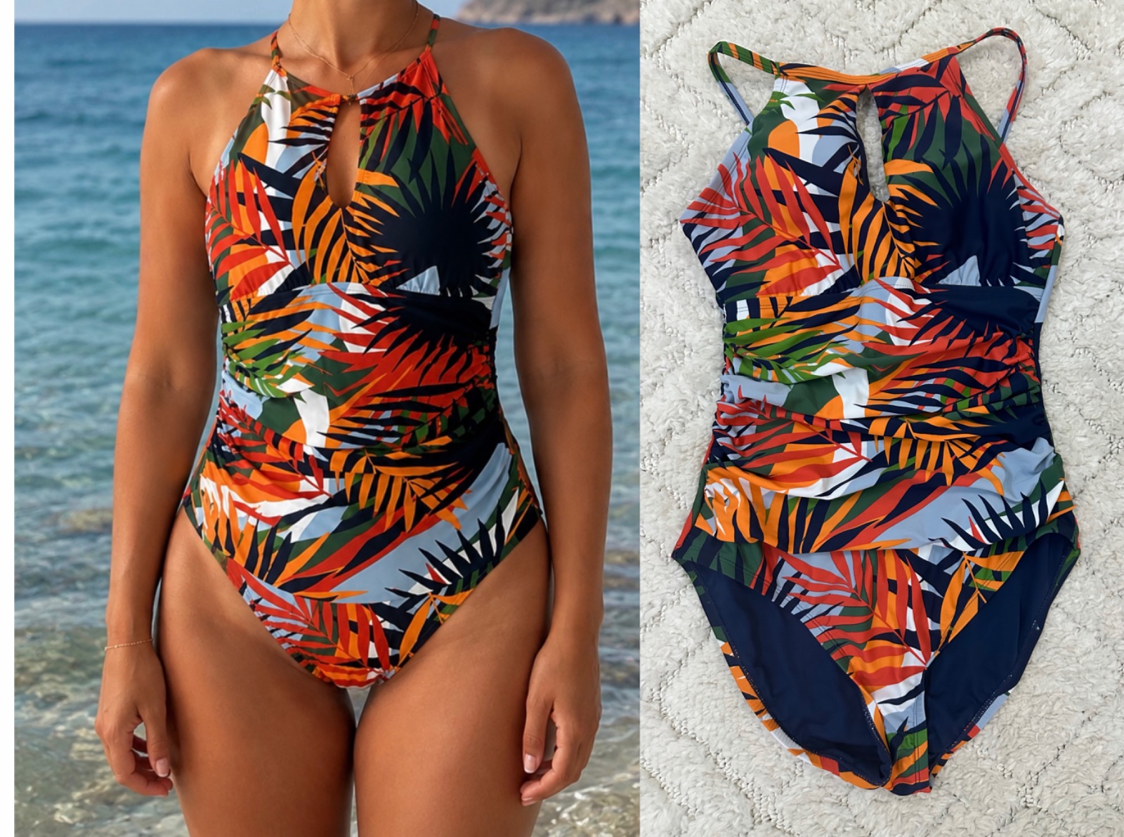 Maillot de bain tropical coupe gainante avec delicate ouverture