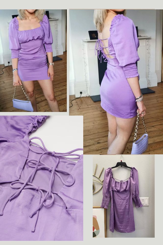 Robe 💜 H&M 👒 M/L👒 courte & ajustée en tissu à l’aspect légèrement satiné 🍆 avec encolure carrée 💄👠👗🦋💜💜💜💜