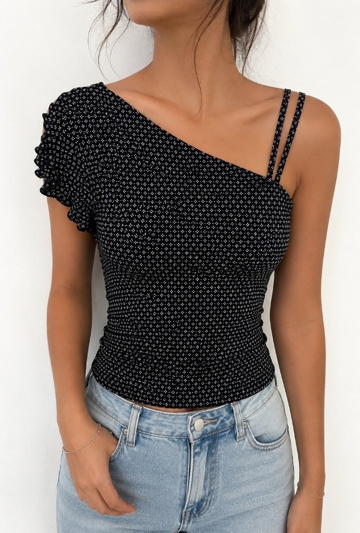Top noir elegant a une epaule