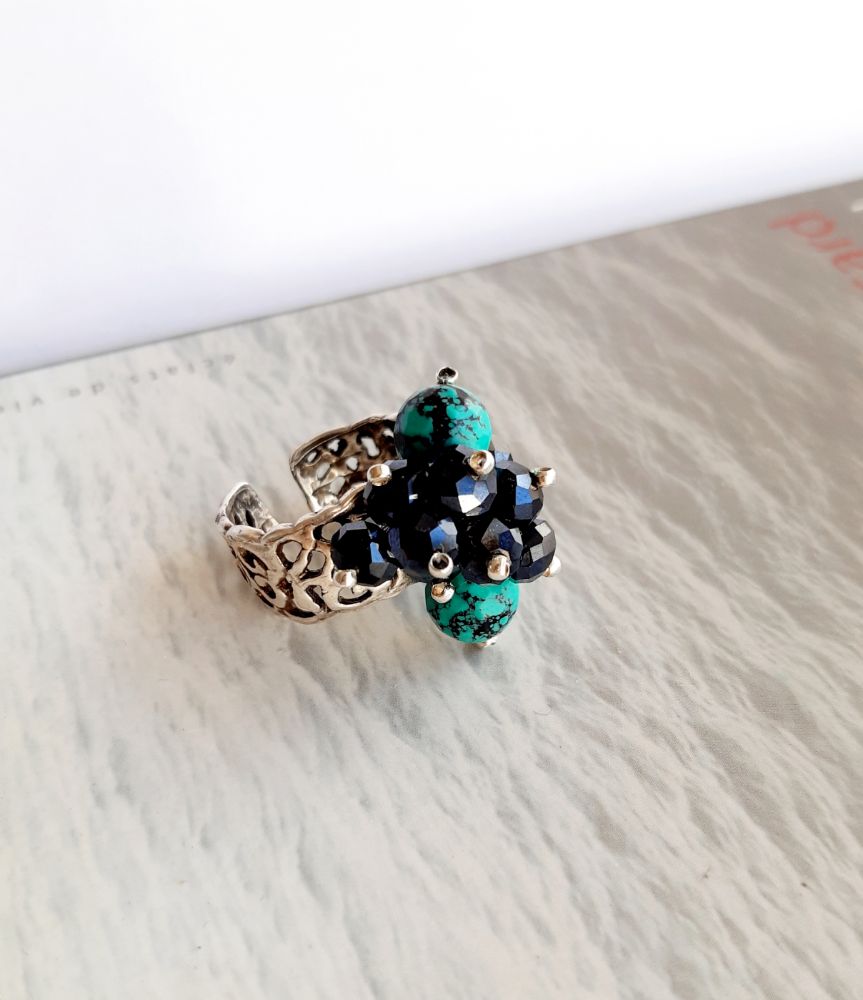 Bague Turquoise en acier inoxydable + B.O