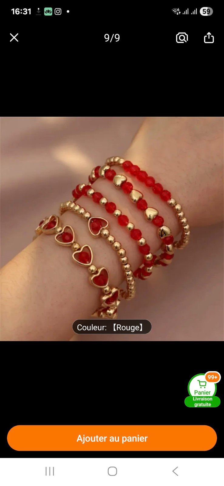 Kit de 5 bracelets avec des coeurs