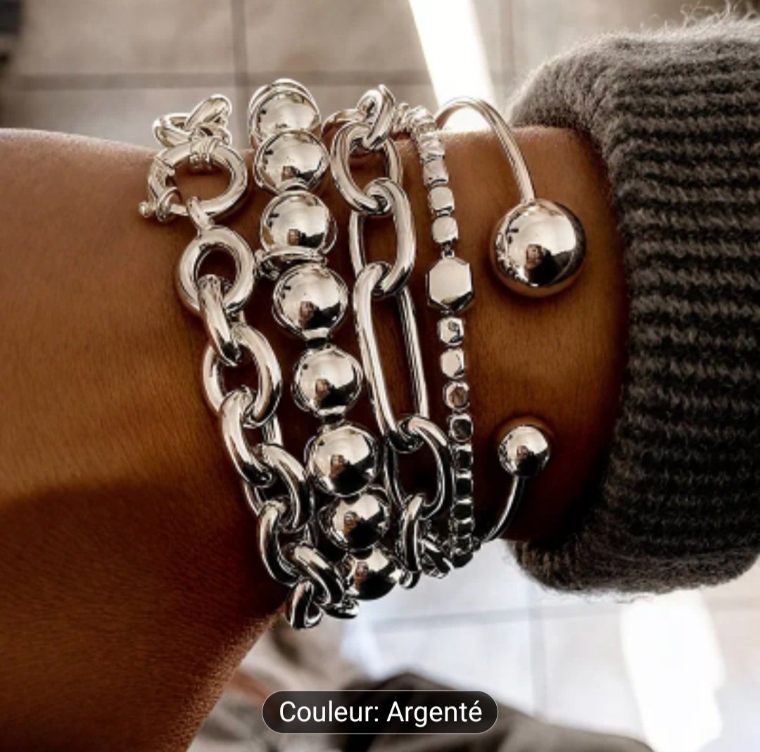 Kit de 5 bracelets argentęs