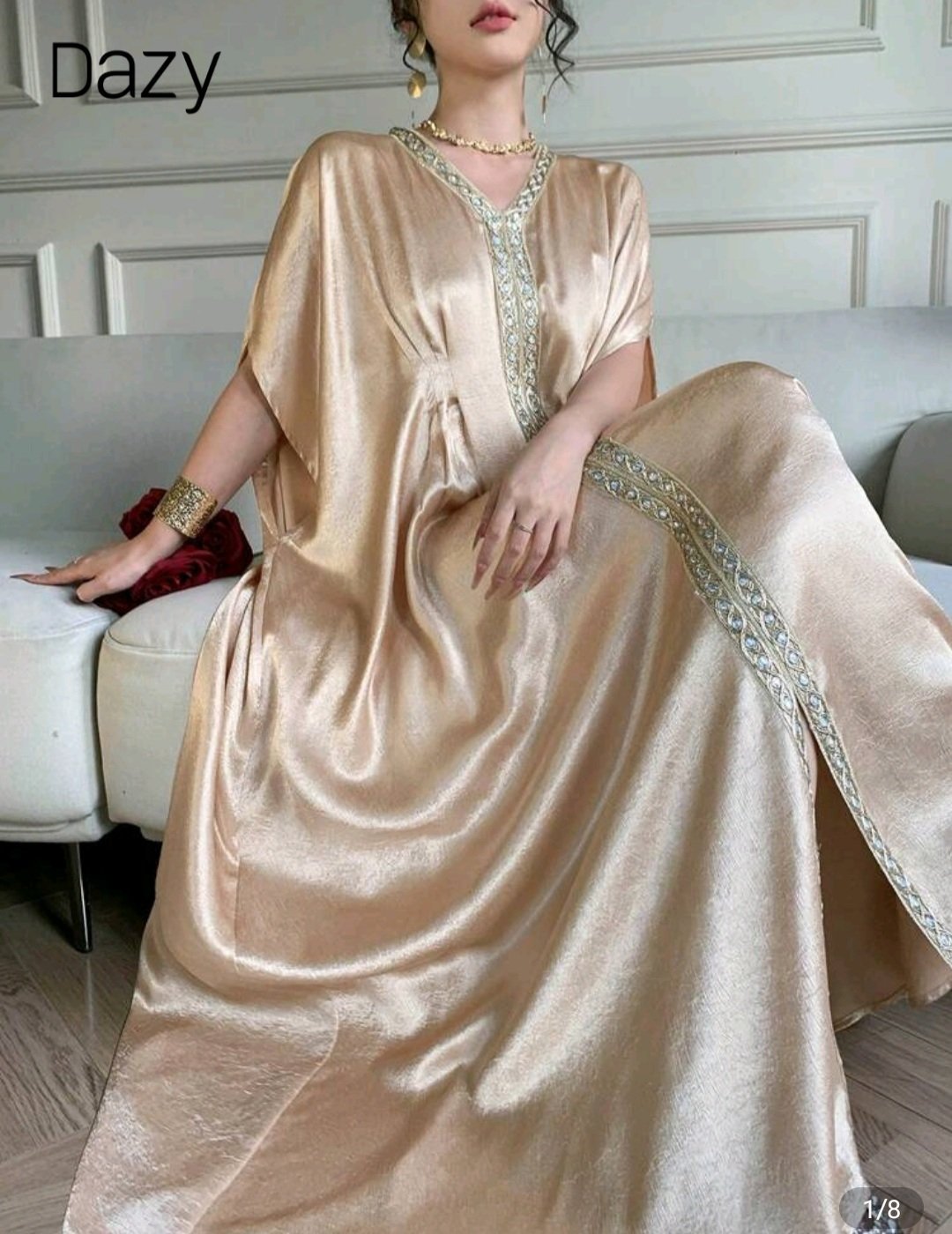 DAZY Robe longue d'été ample et élégante col en V pour femmes 