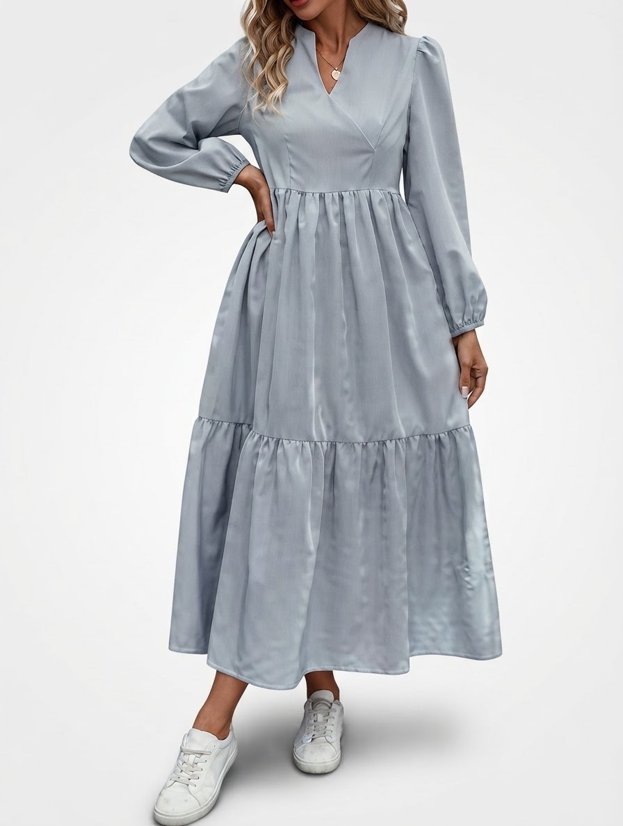 Robe À Rayures Manches Bouffantes À Volants 