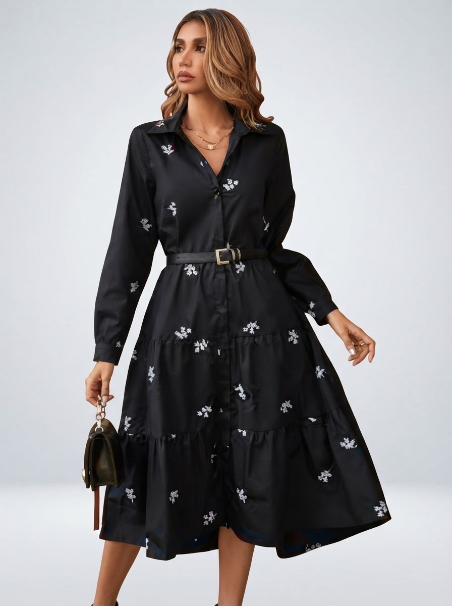 Robe à imprimé plante à volants (sans ceinture)