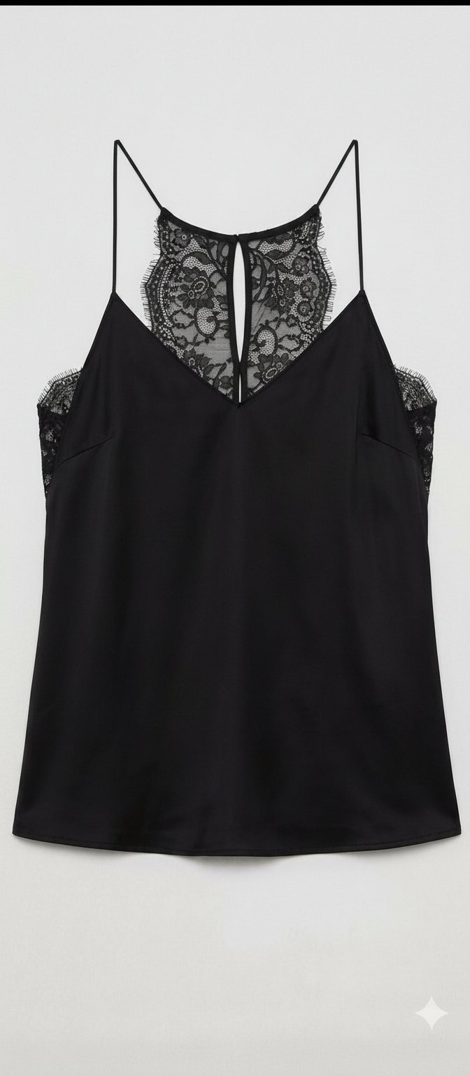 🔥 Top Satin Élégant avec Dentelle au Dos — Noir Chic & Rouge Passion 🔥