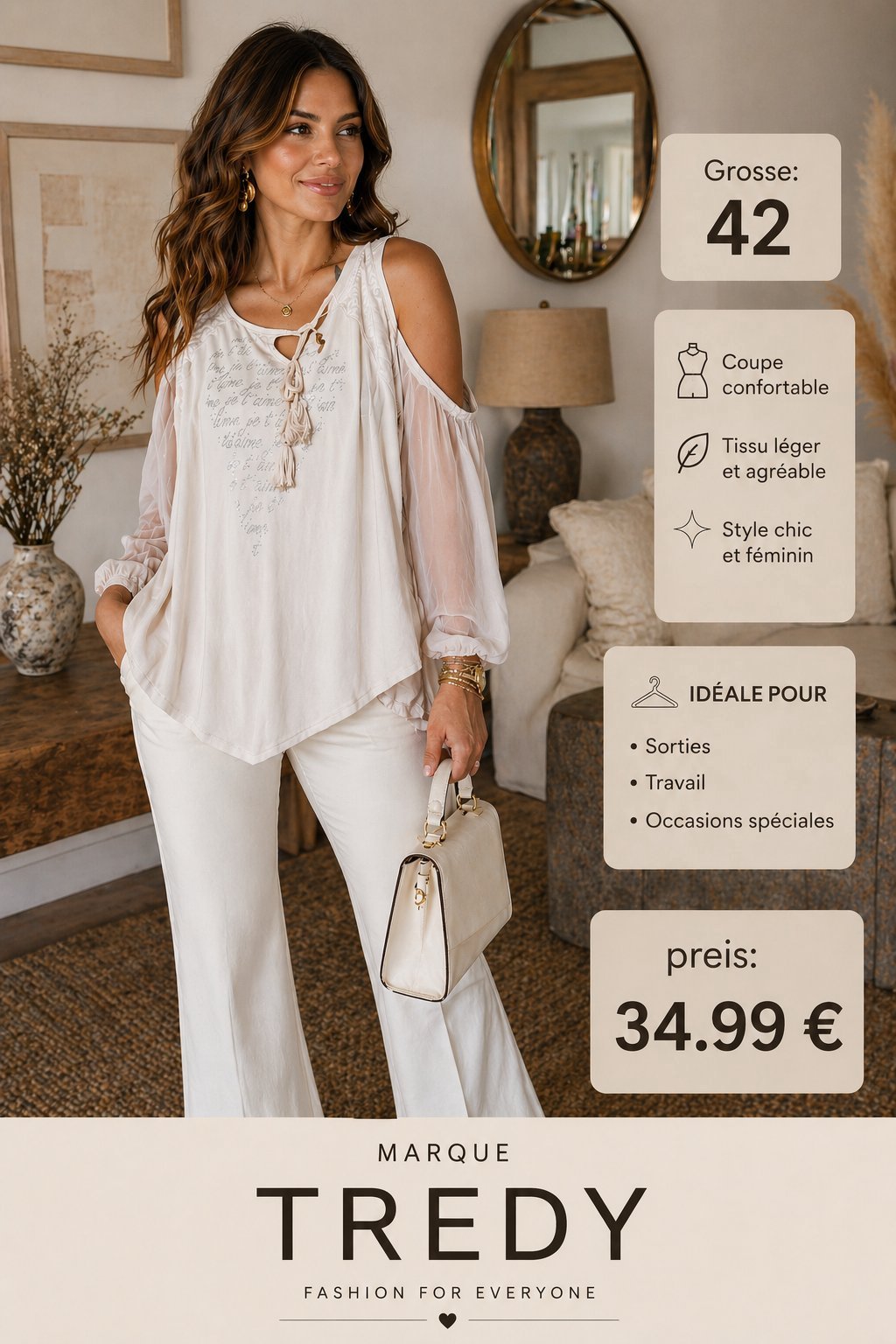 Blouse TREDY Écru Bohème Chic