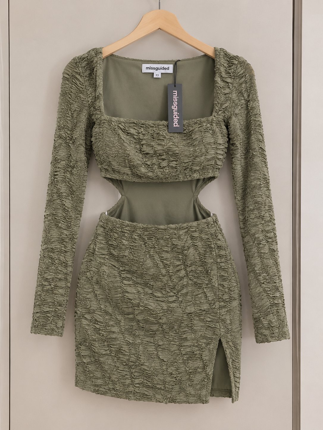 Olive Green Ruched Cut-Out Mini Dress Set