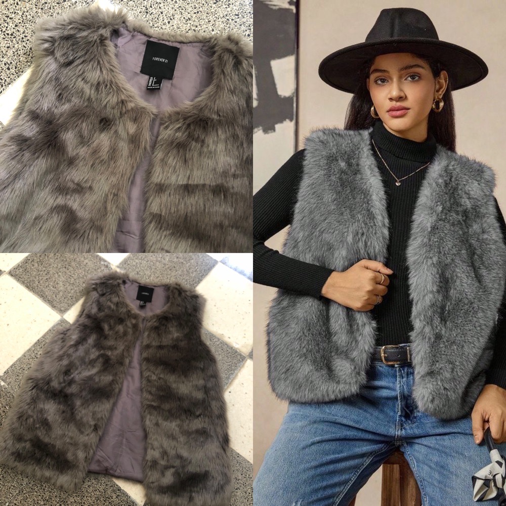 Veste faux fur gris