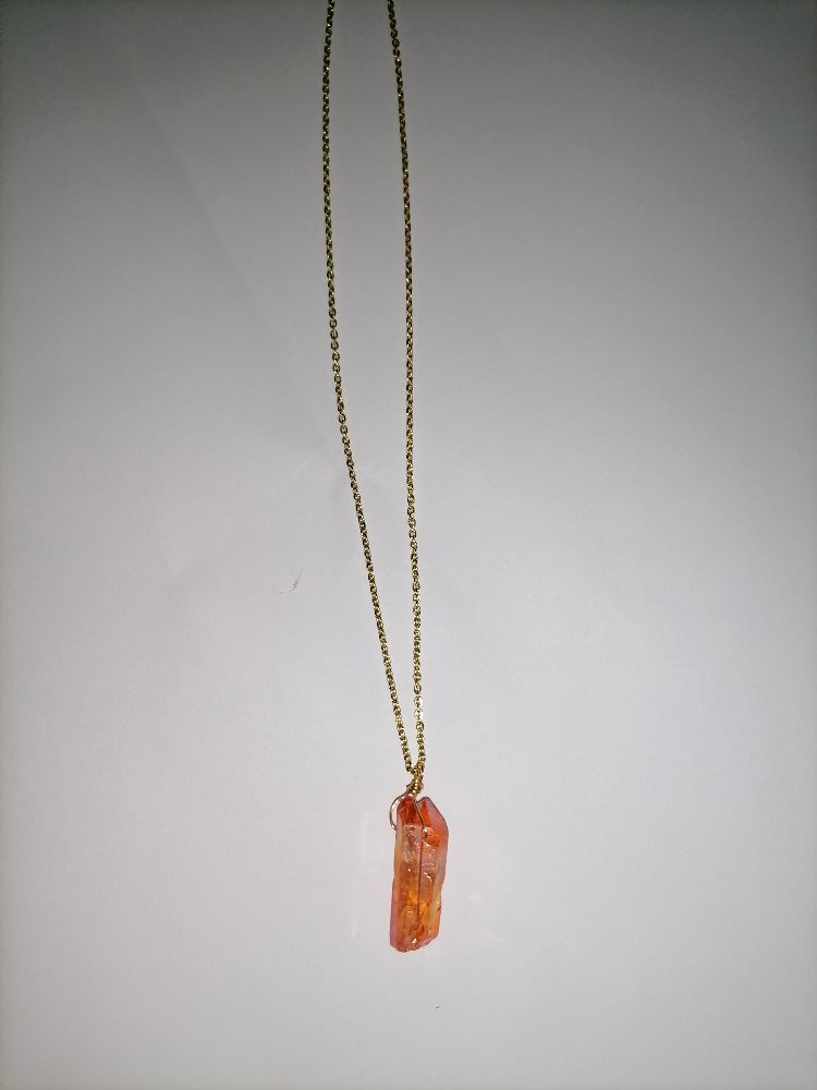 Orange flame angel quartz necklace 