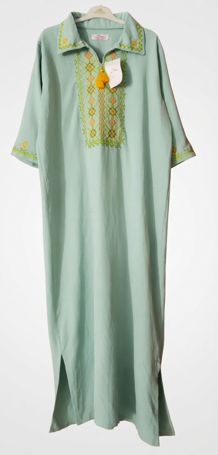 Robe brodé style jebba col chemise 