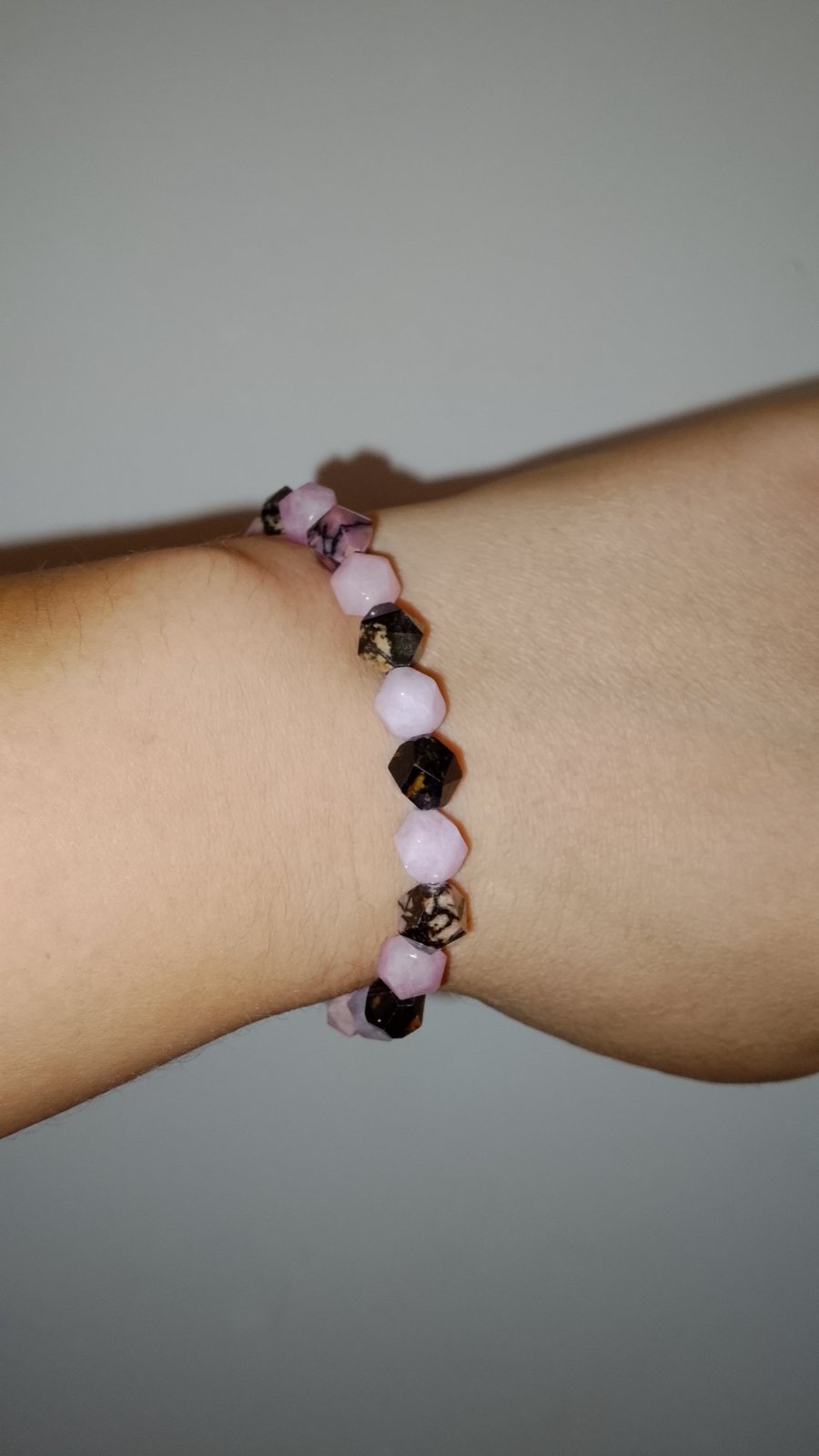 Bracelet rhodonite et quartz rose perles facettés