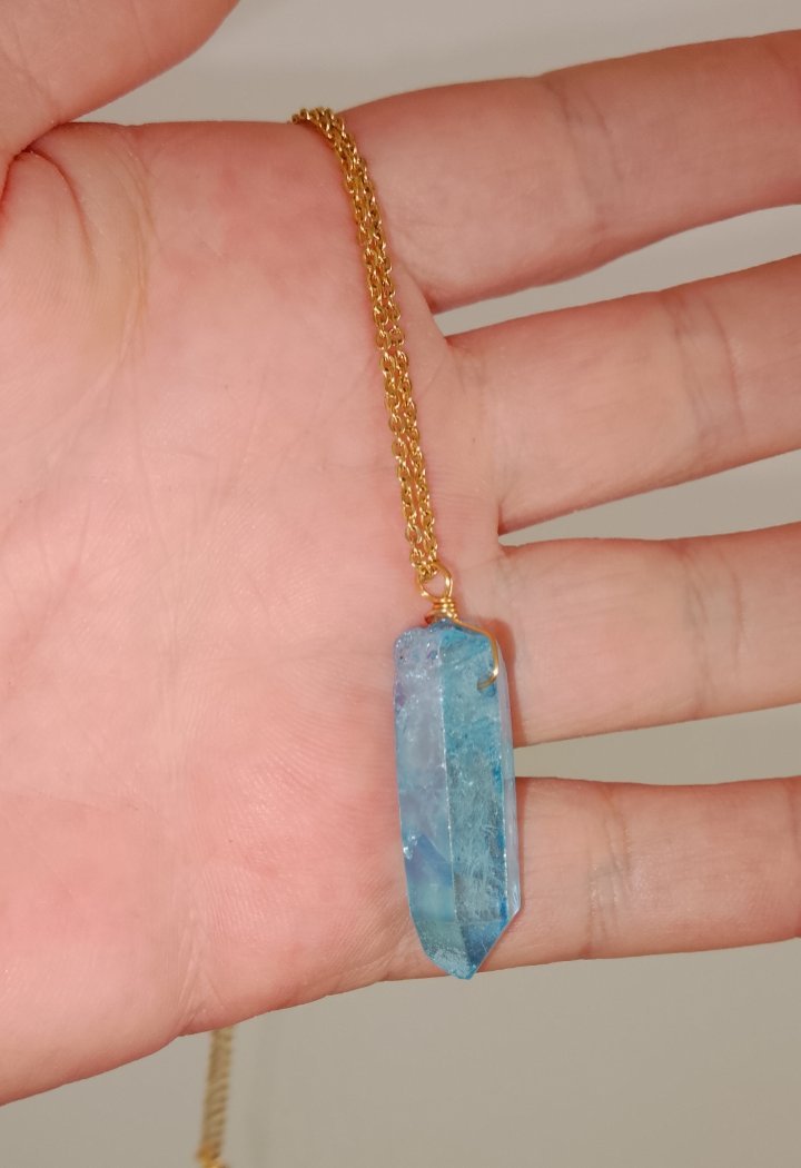 Collier quartz aqua aura flame