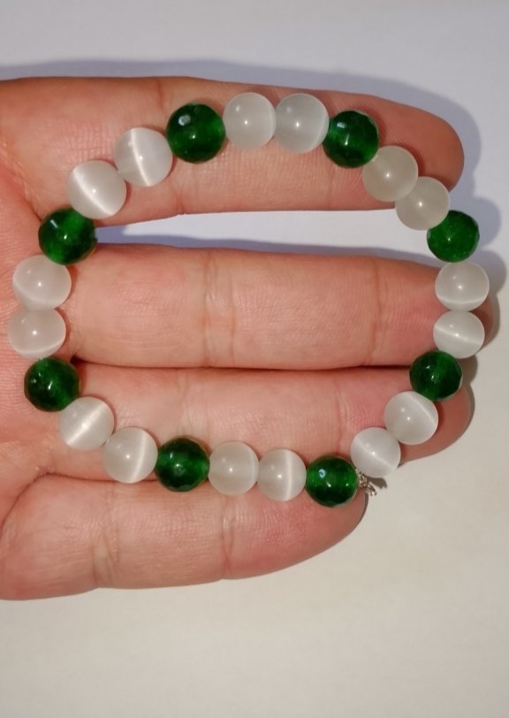 Bracelet oeil de chat et agate vert 
