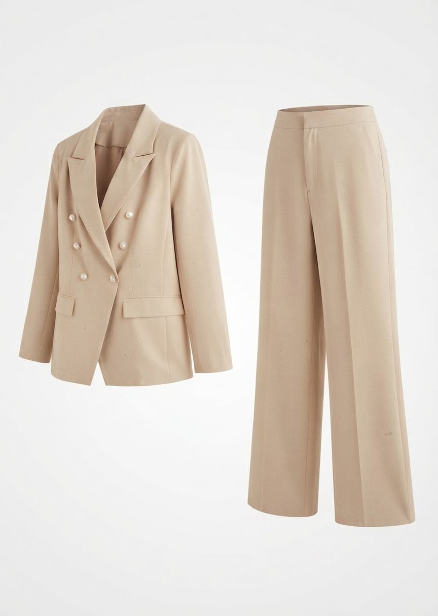 Ensemble tailleur chic beige / Blazer et pantalon large