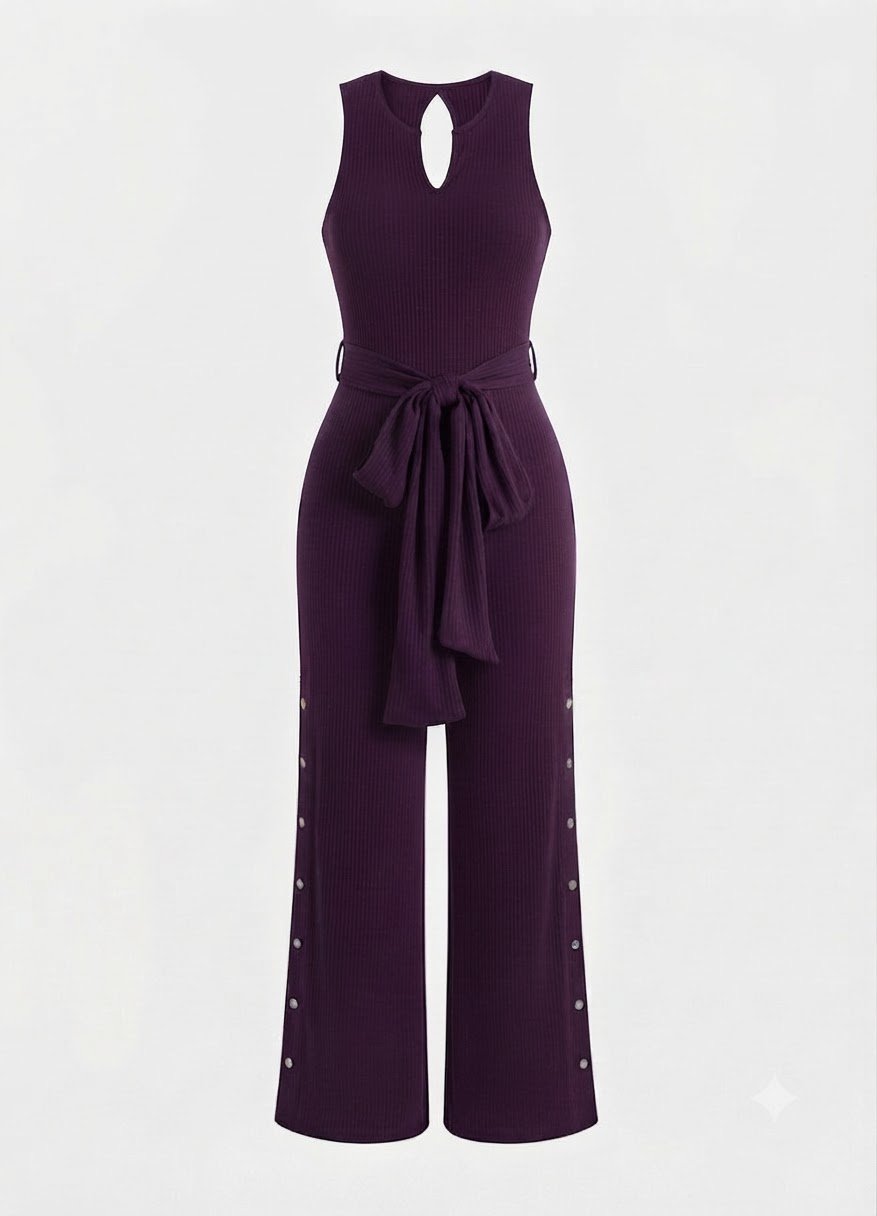 Combinaison chic prune / violet foncé avec ceinture