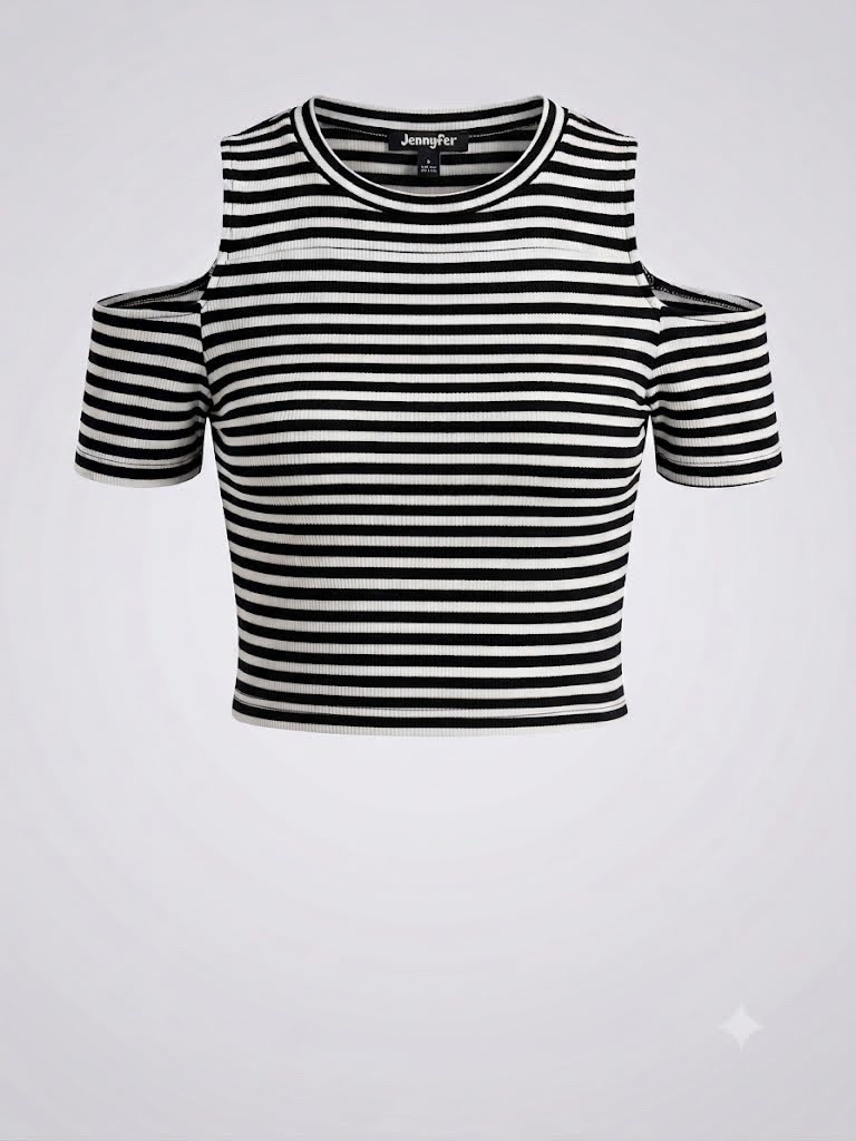 Top Court Rayé « Jennyfer » – Style Cold Shoulder