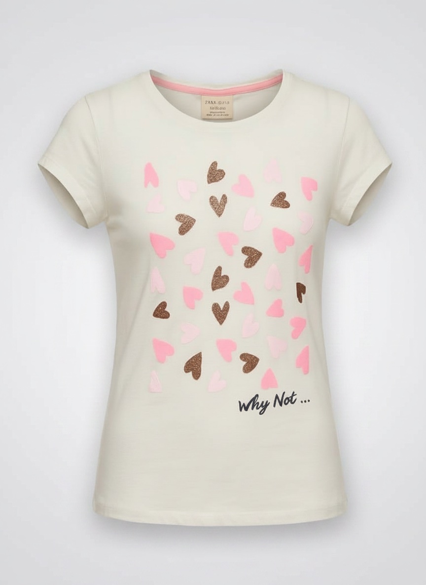 T-shirt Zara Girls à imprimé cœurs