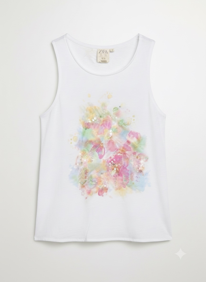 Débardeur Zara blanc à imprimé floral 