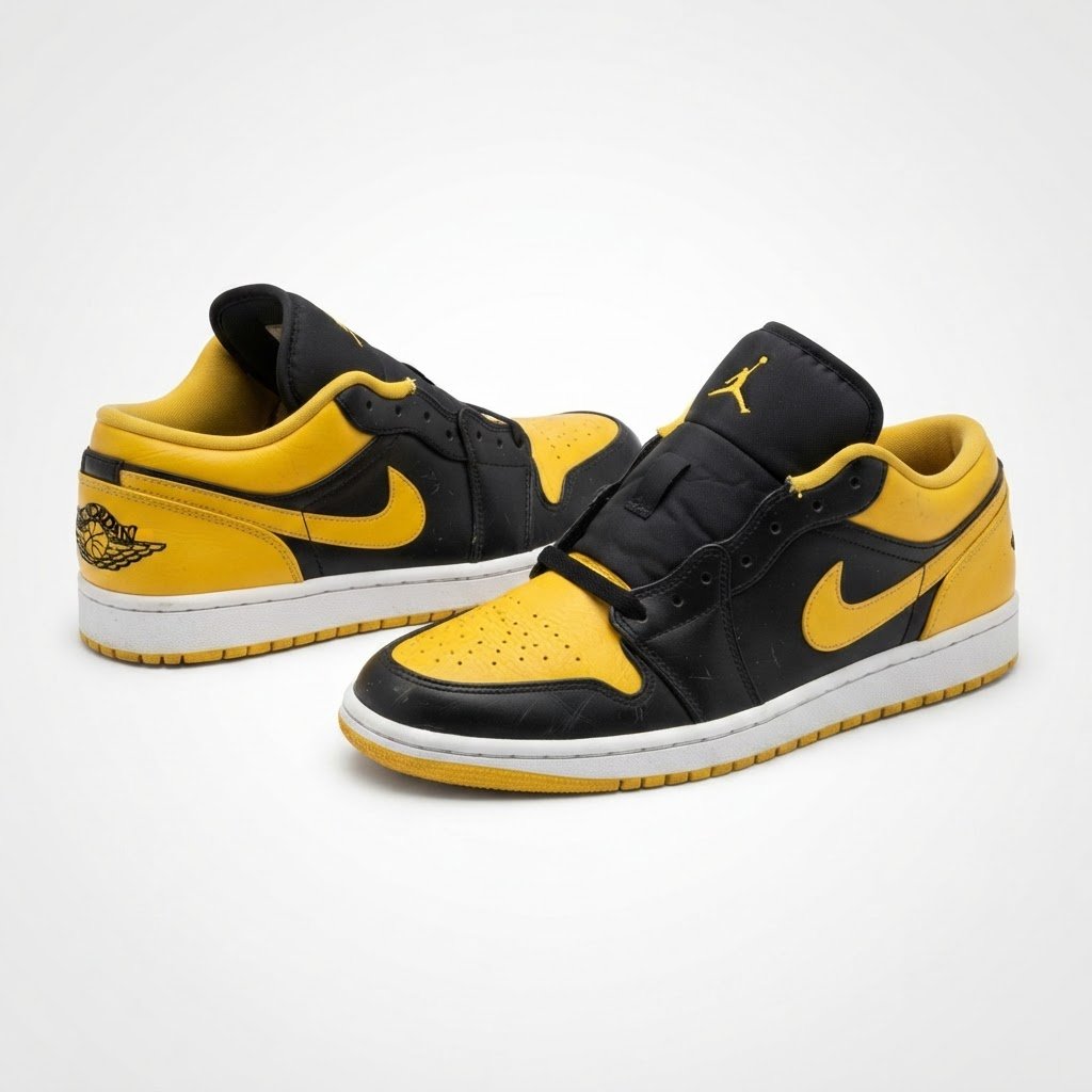 Men's Black/Yellow Air Jordan 1 Low Shoes