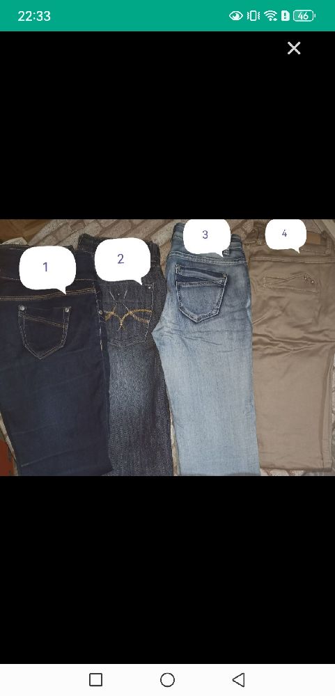 Lot 4 pantalons taille 36 +  1 état satisfaisant/ 2 très bon état/ 3 +4 neuf sans étiquettes