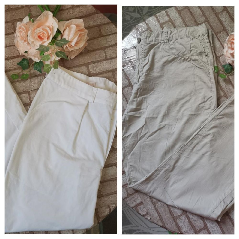 deux pantalons de très bonne qualité beige et blanc taille 44
