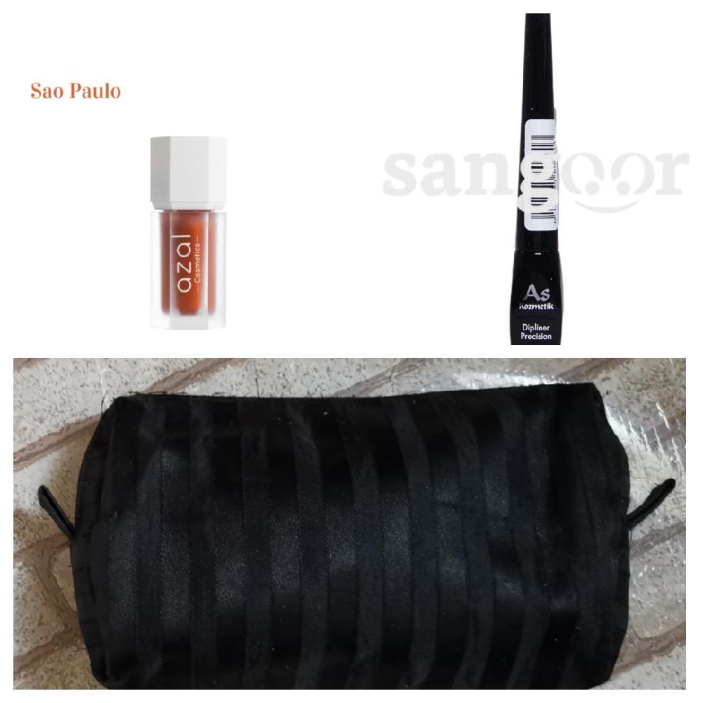 LOT à petit prix: eyeliner waterproof de la marque AS + blush liquid de la marque AZAL+ TROUSSE DE MAQUILLAG cadeau E