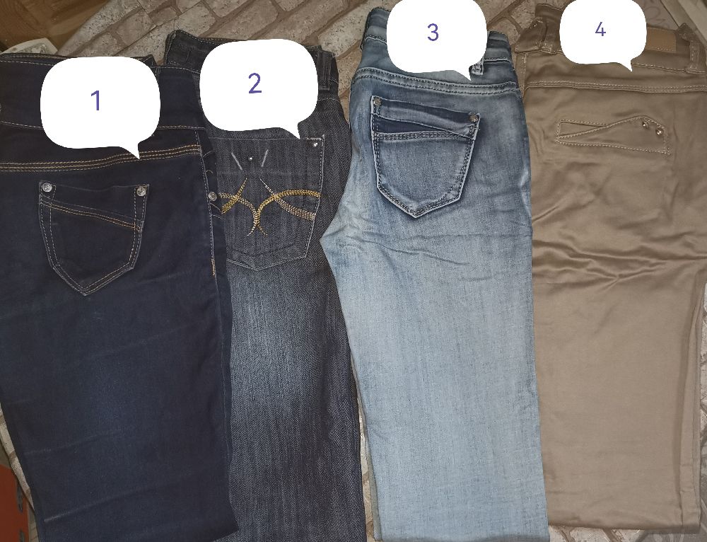 Lot 4 pantalons taille 36 +  :  1 état satisfaisant/ 2 très bon état/ 3 +4 neuf sans étiquettes