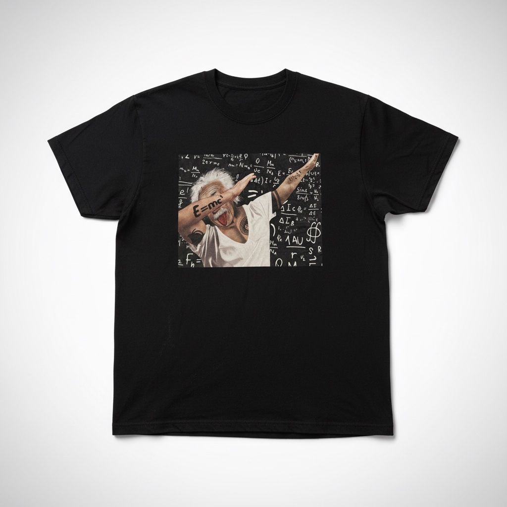     T-shirt noir Albert Einstein imprimé – Taille Oversize