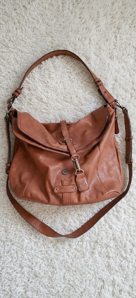 Sac Tamaris couleur Camel, style cuir vieilli. Intérieur tissu léopard. 