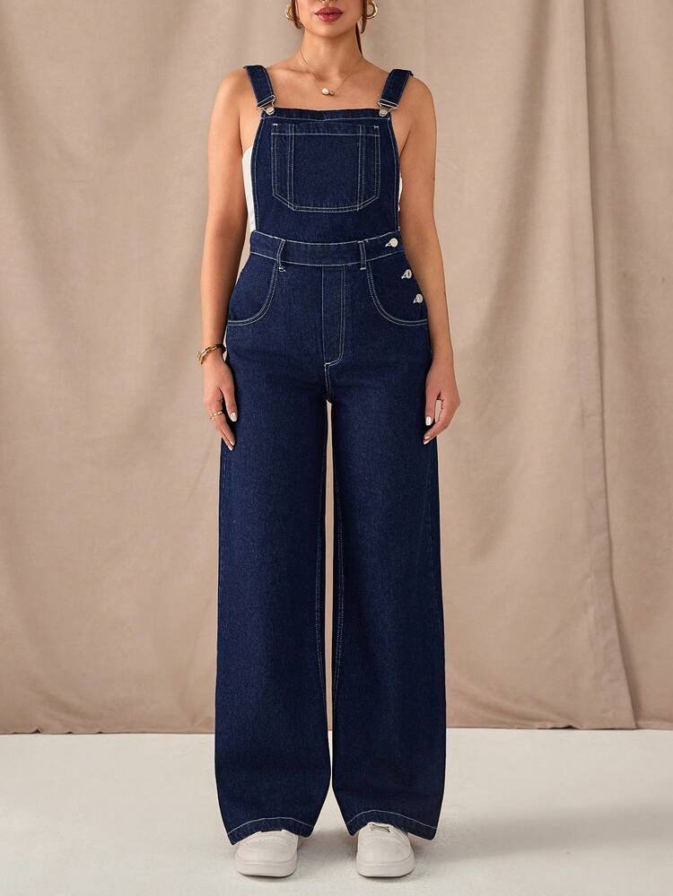SHEIN ICON Salopette En Jean Patch À Poche 