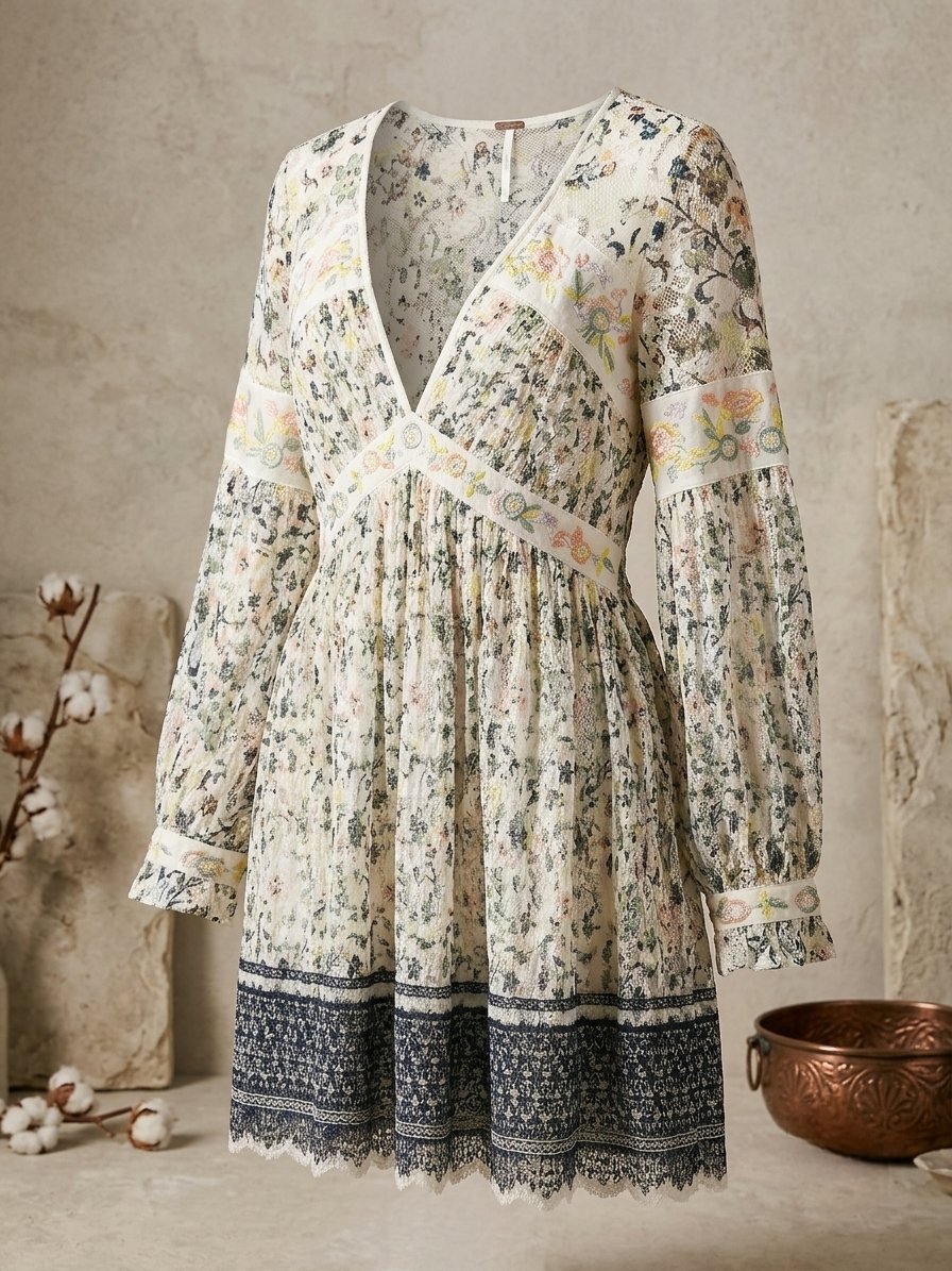 Superbe robe courte Free People à broderies florales.