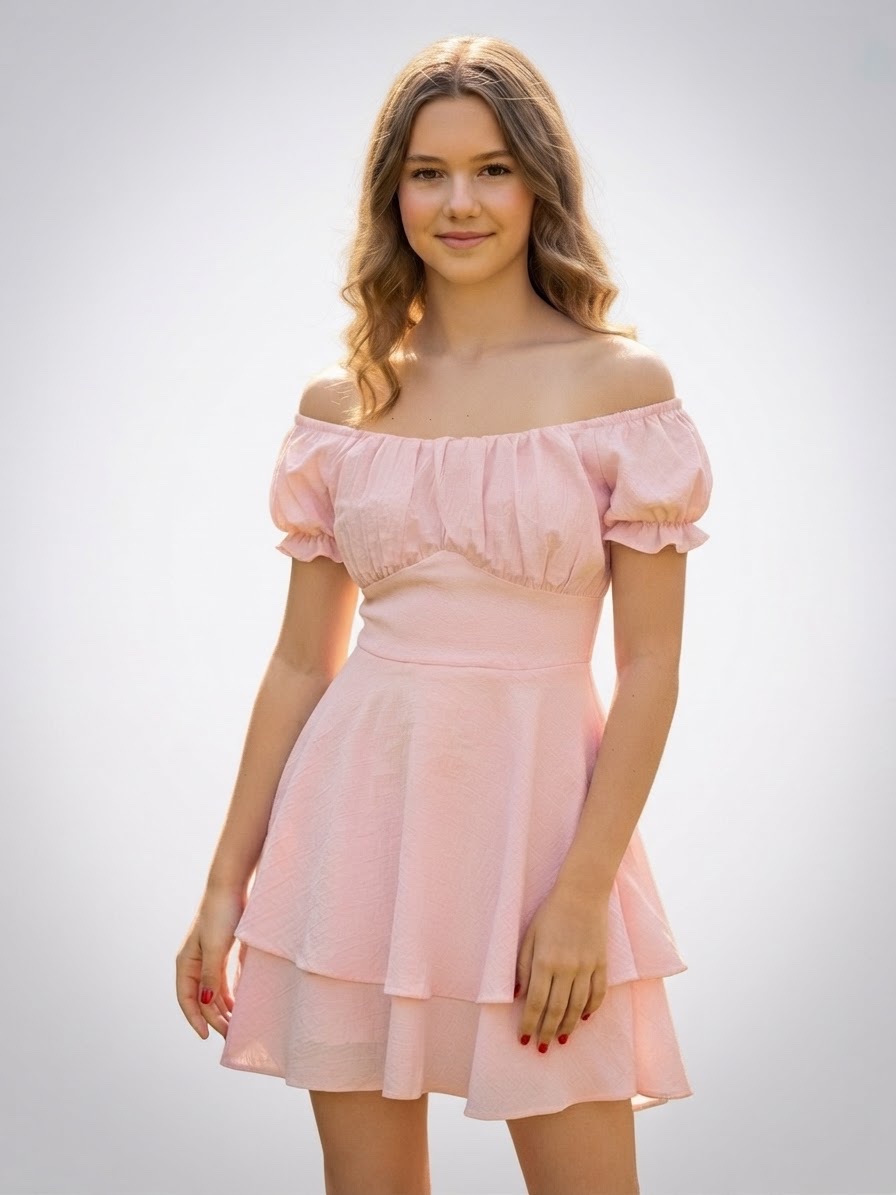 Robe short patineuse rose poudré style romantique - Taille M 
