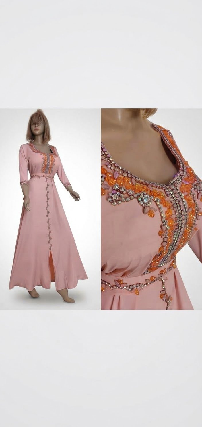 Robe soirée rose nuide avec ceinture