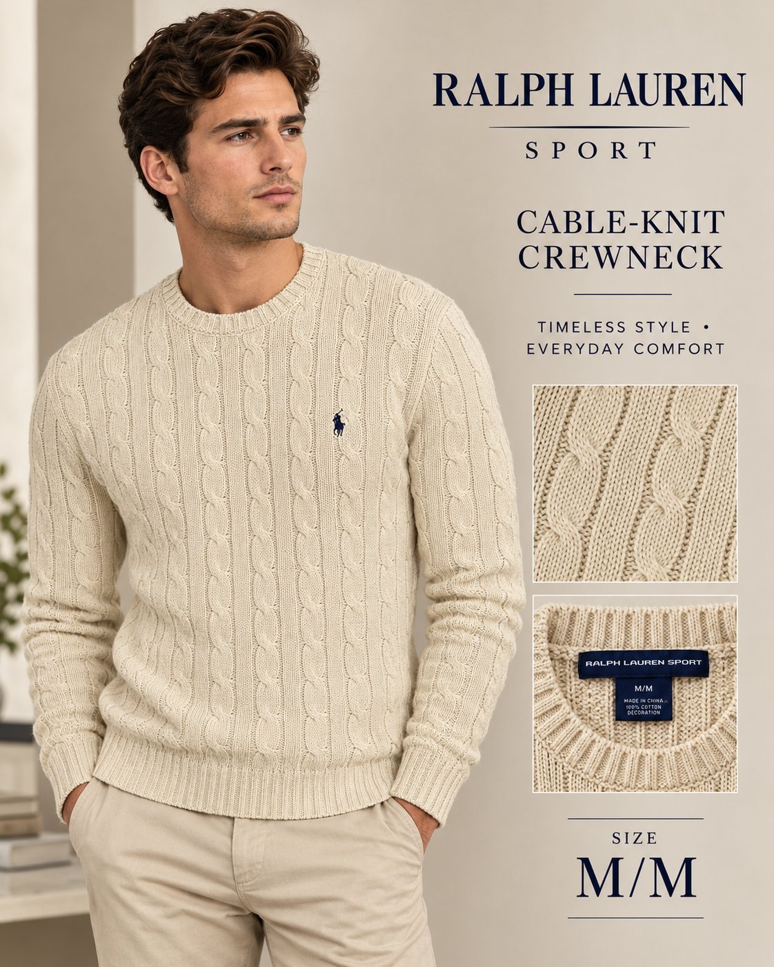 Ralph Lauren Sport Pull Cable Knit Beige M