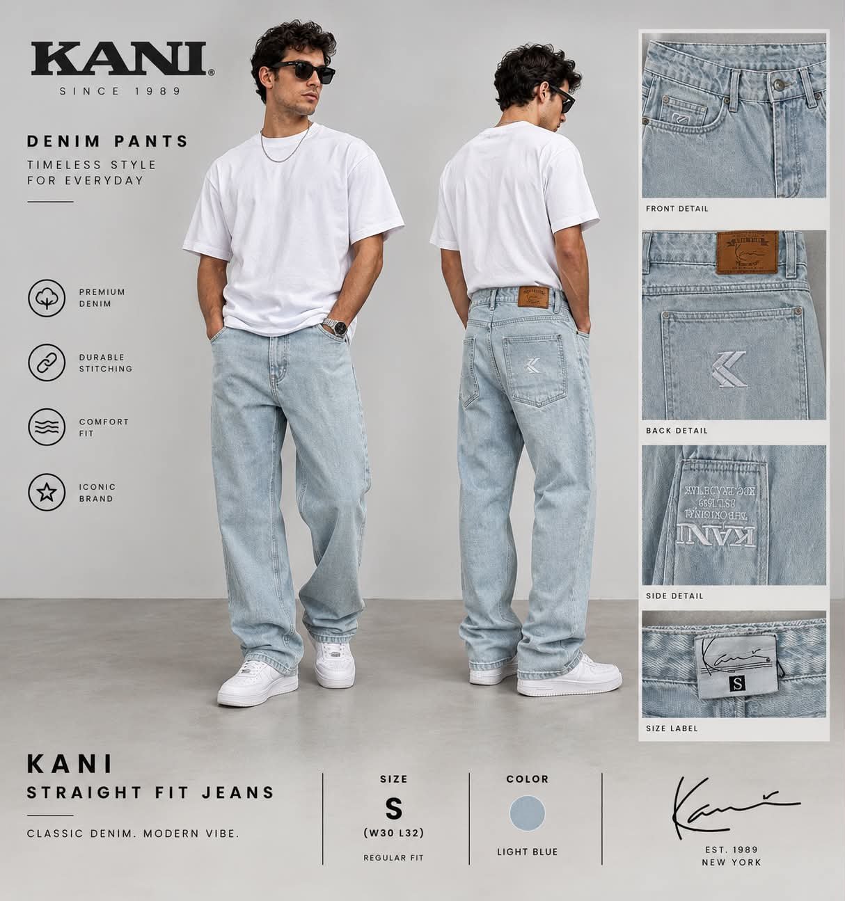 Jean KANI Homme Bleu Clair – Taille S
