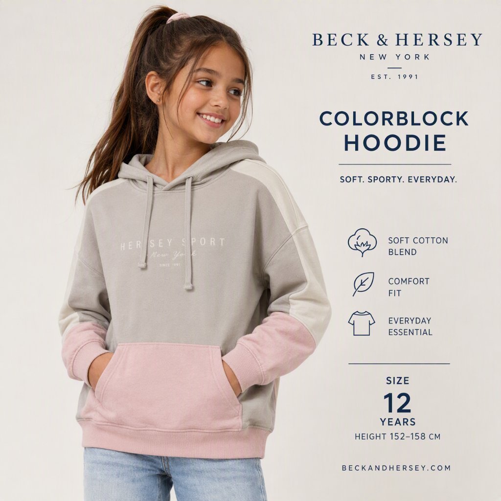 🌸 Hoodie Colorblock Rose & Beige Beck & Hersey