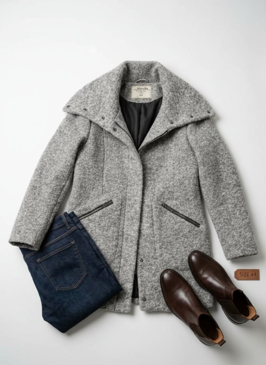 Manteau laine bouclé gris chine
